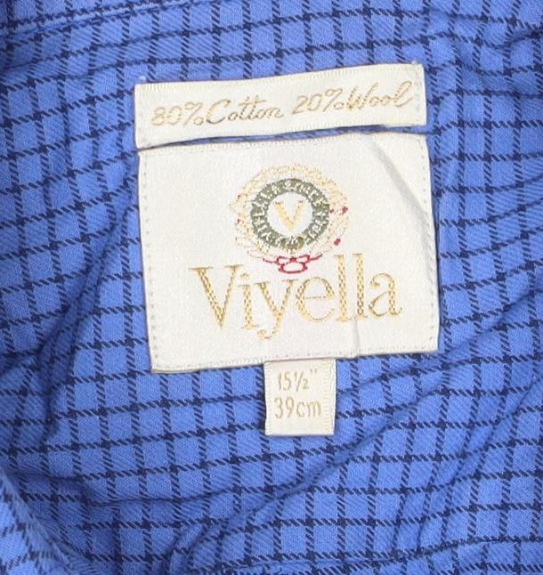Vyella Men Blue M Check Cotton Modal Button-Down Long Sleeve Shirt