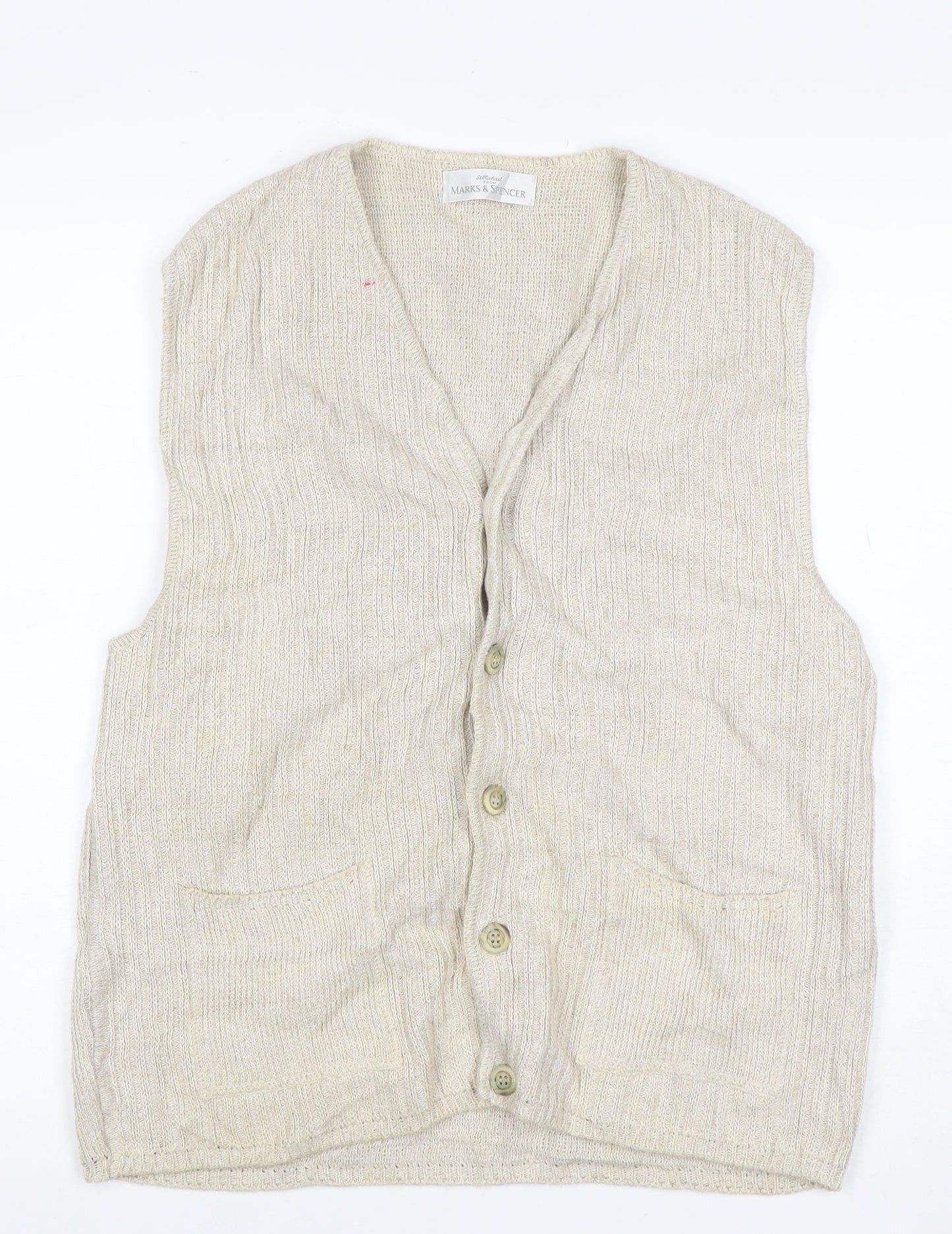 Marks & Spencer Women's Beige UK 12 Linen Blend Sleeveless V-Neck Cardigan