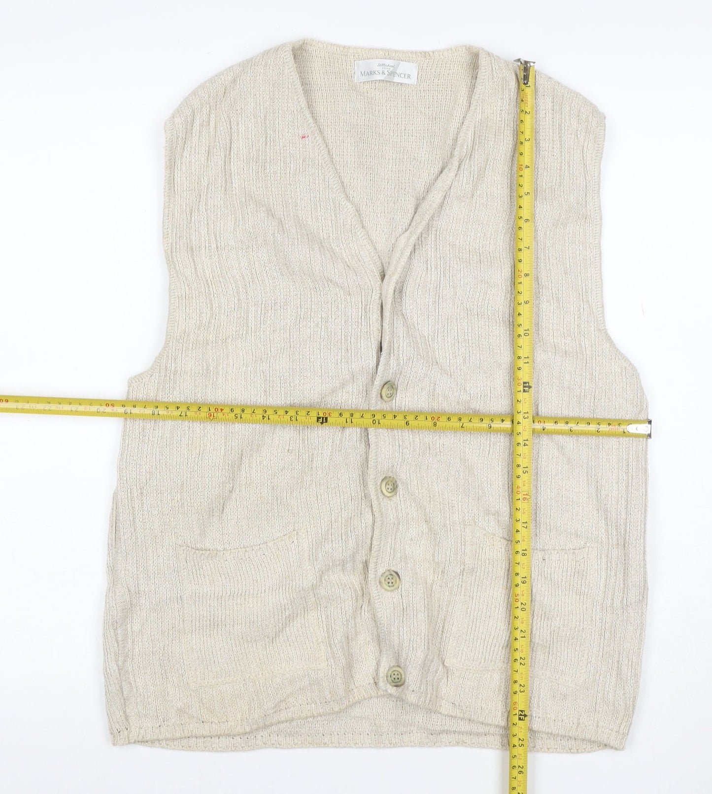 Marks & Spencer Women's Beige UK 12 Linen Blend Sleeveless V-Neck Cardigan
