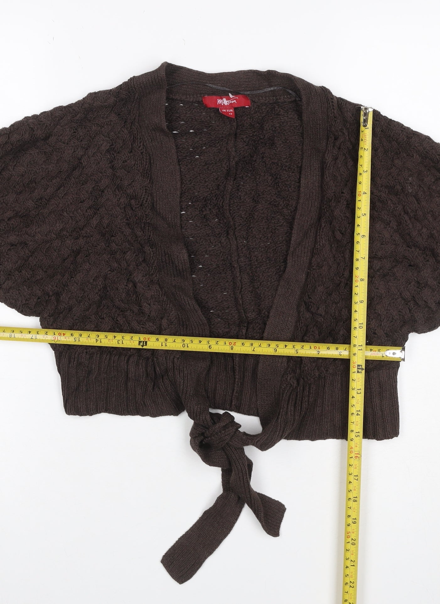 Meymoon Women’s Brown UK 14 Cable Knit Tie Wrap Cardigan