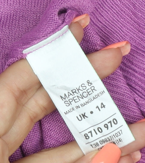 Marks and Spencer Women Purple UK 14 Boat Neck Raglan Button Jumper