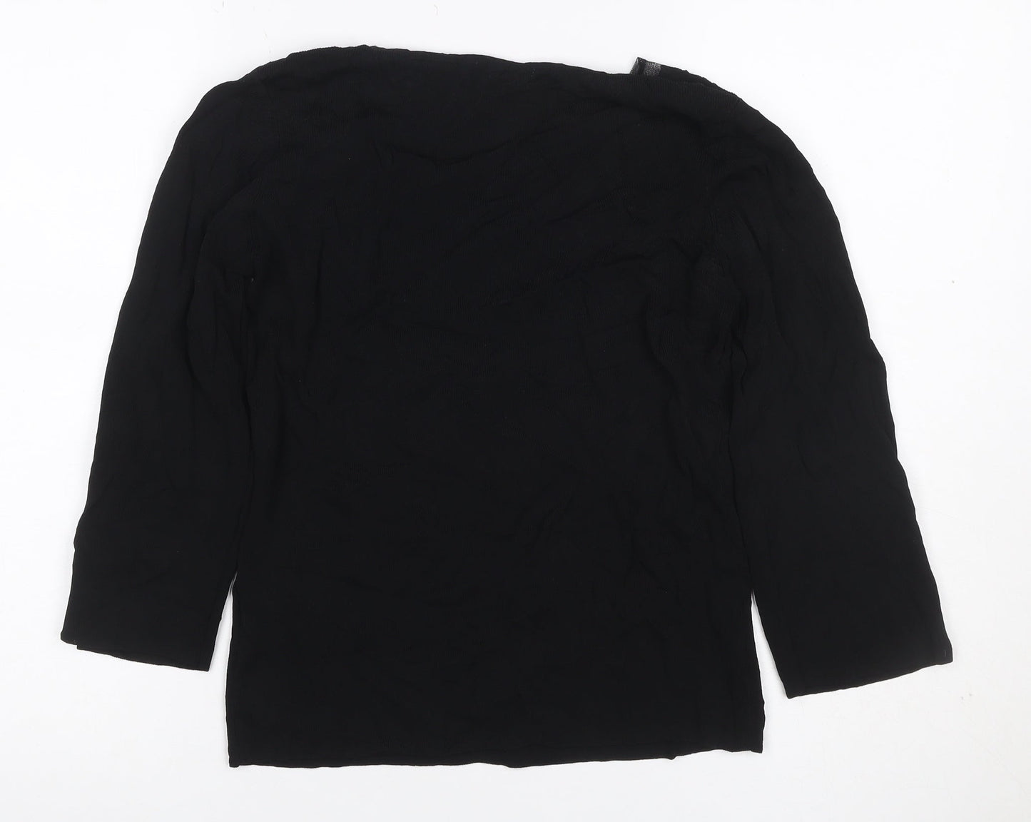 Pomodoro Women Black UK 4 Beaded Rhinestone 3/4 Sleeve Blouse