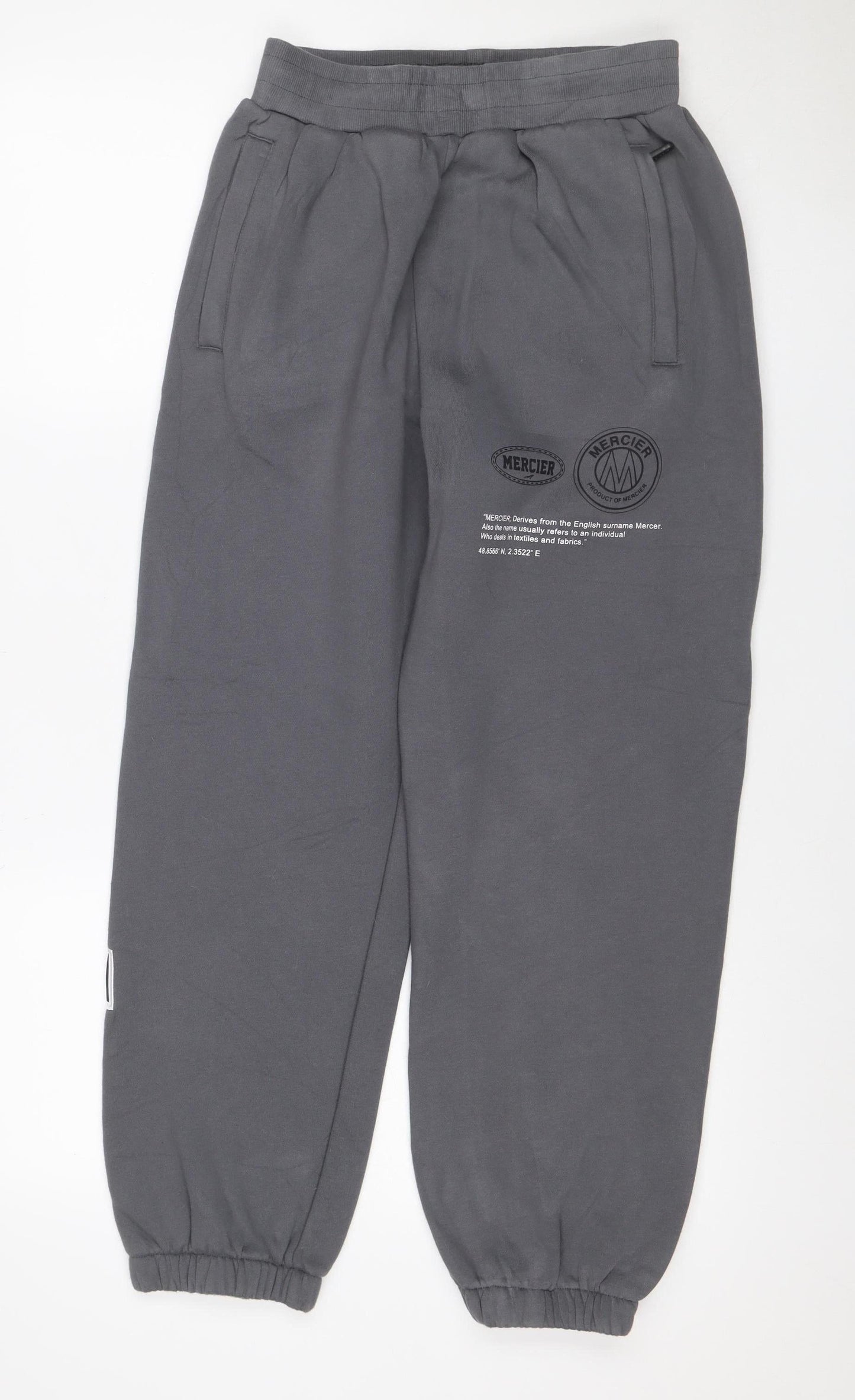 Mercier Men’s Grey S Jogger Sweatpants Cotton Blend Zip Pockets
