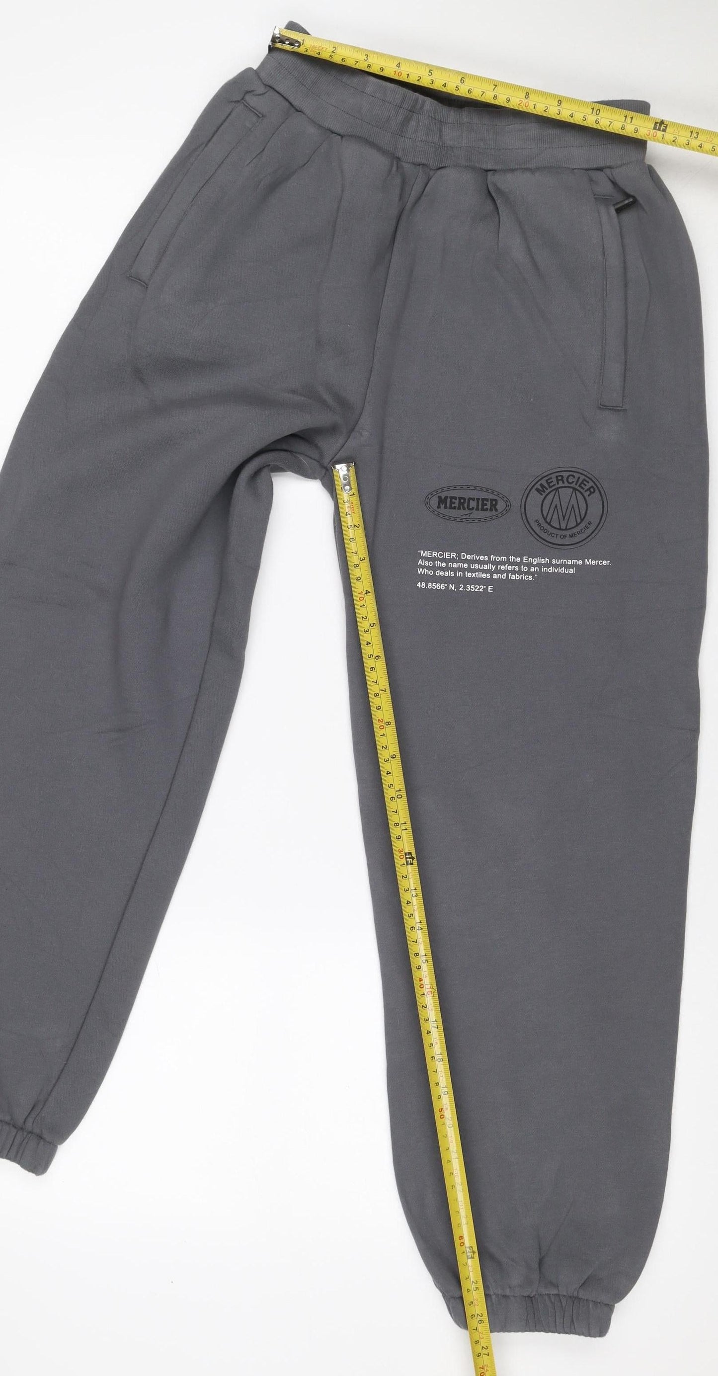 Mercier Men’s Grey S Jogger Sweatpants Cotton Blend Zip Pockets