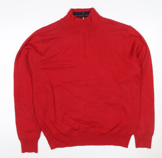 Cutter & Buck Men’s Red M 1/4 Zip High Neck Cotton Blend Jumper
