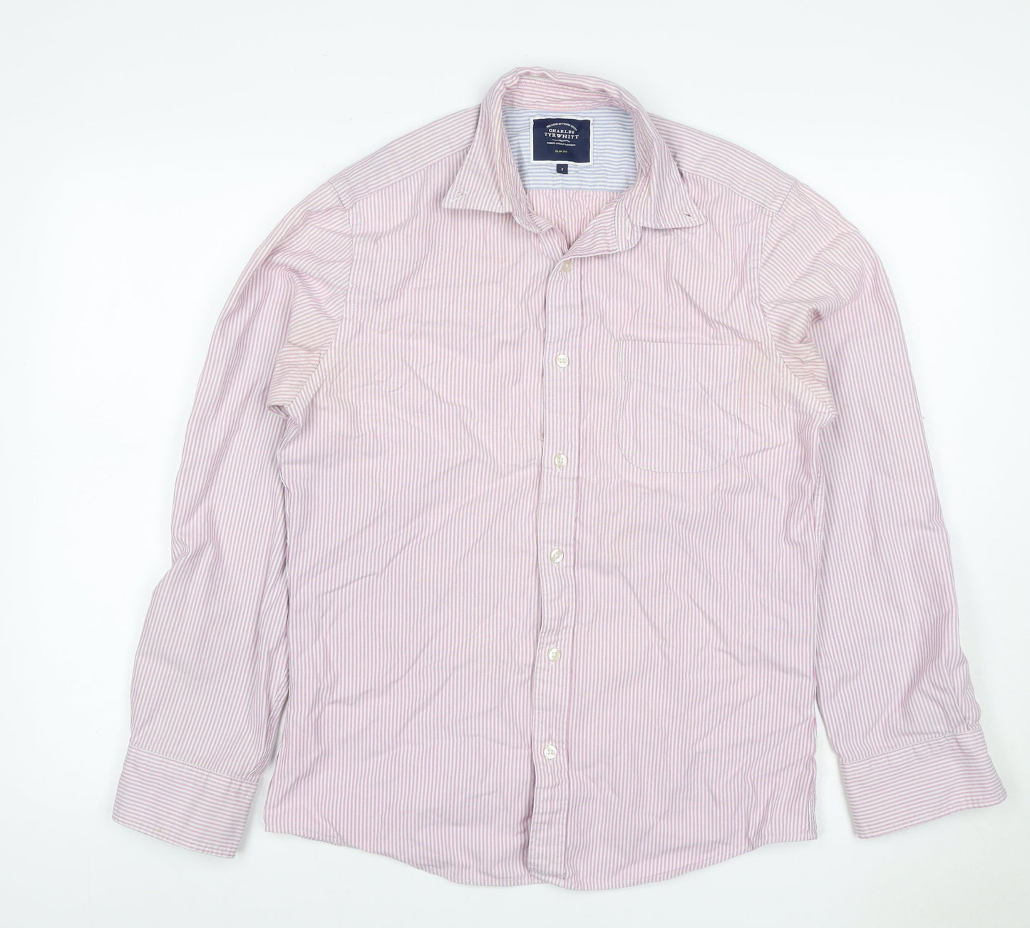 Charles Tyrwhitt Men Pink Stripe Slim Fit Cotton Shirt Size S