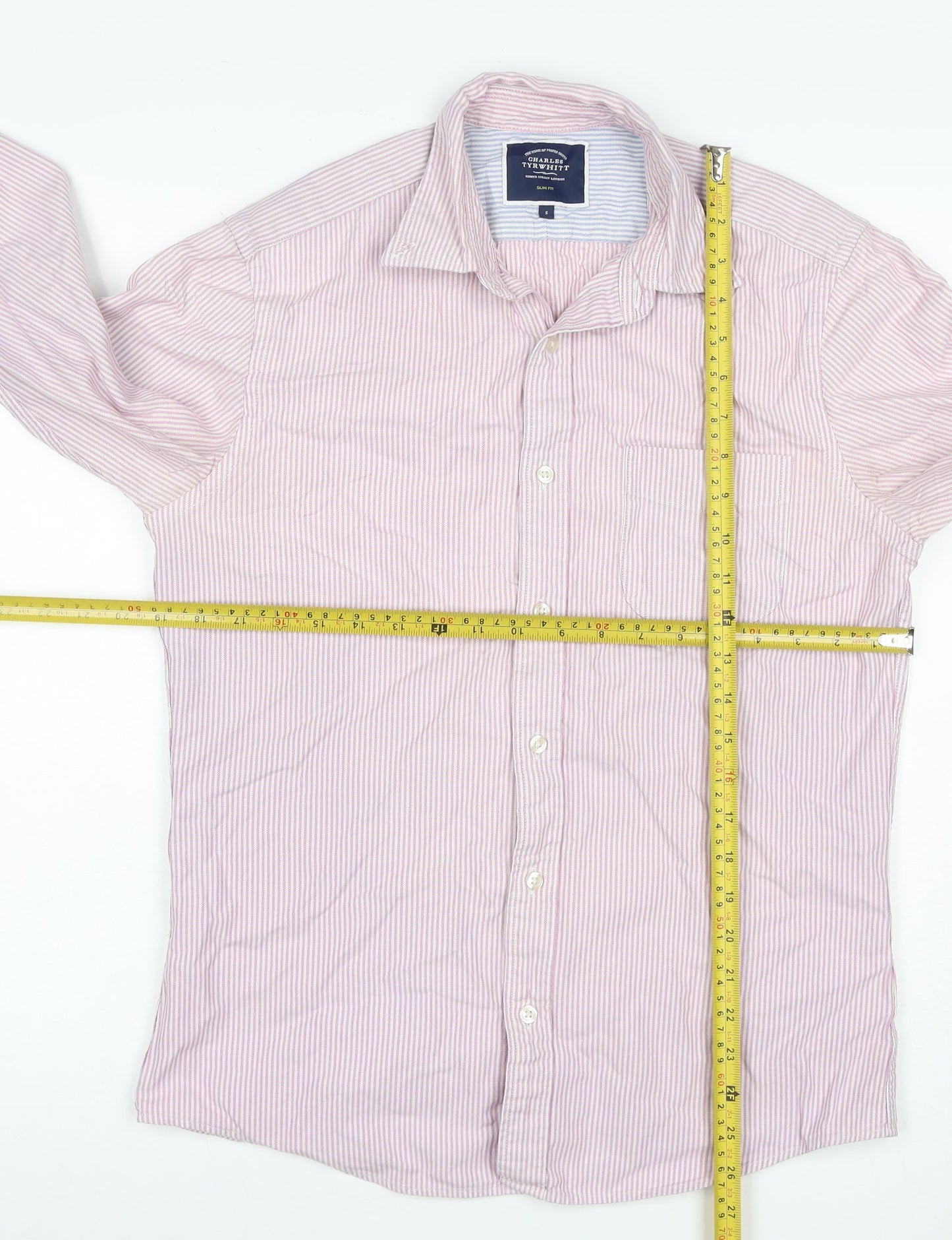 Charles Tyrwhitt Men Pink Stripe Slim Fit Cotton Shirt Size S