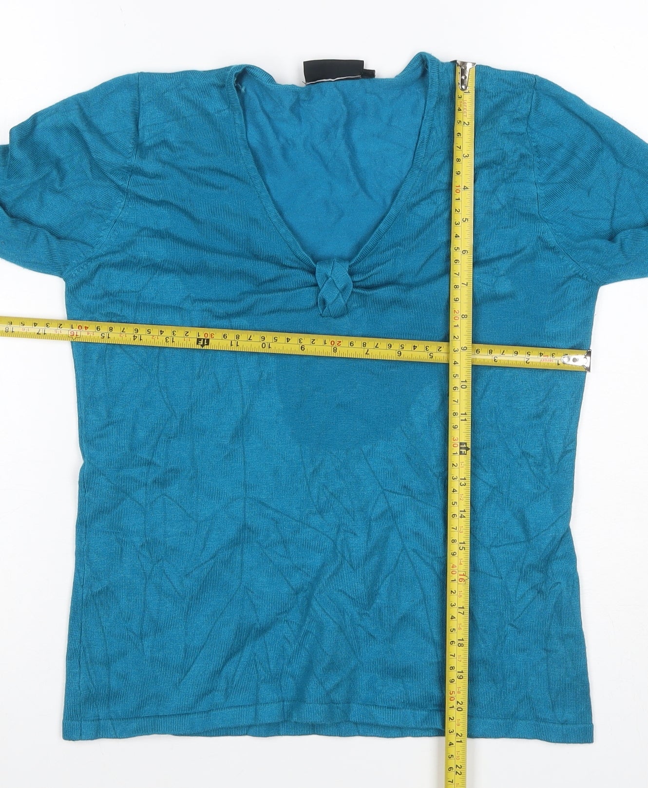 First Avenue Women’s Blue S V-Neck 3/4 Sleeve Knit Tunic Jumper