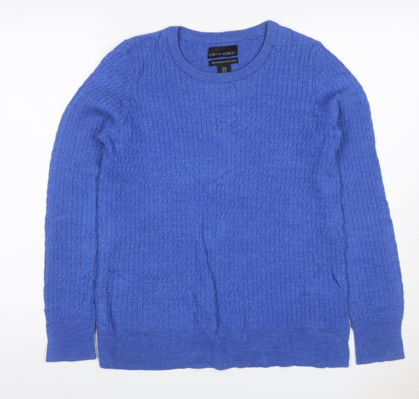Cynthia Rowley Unisex Blue M Merino Wool Cable Knit Crew Neck Jumper