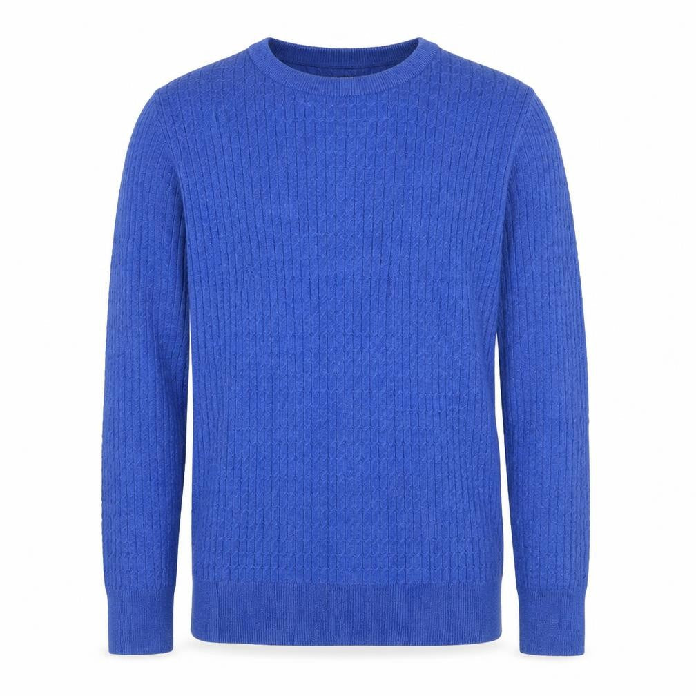 Cynthia Mens Rowley Blue M Merino Wool Cable Knit Crew Neck Jumper
