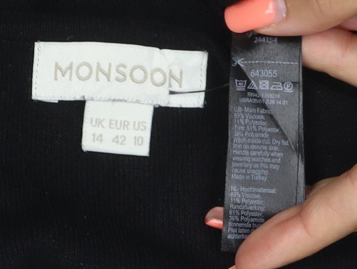 Monsoon Women Black UK 14 Knit Roll Neck Glitter Jumper Dress
