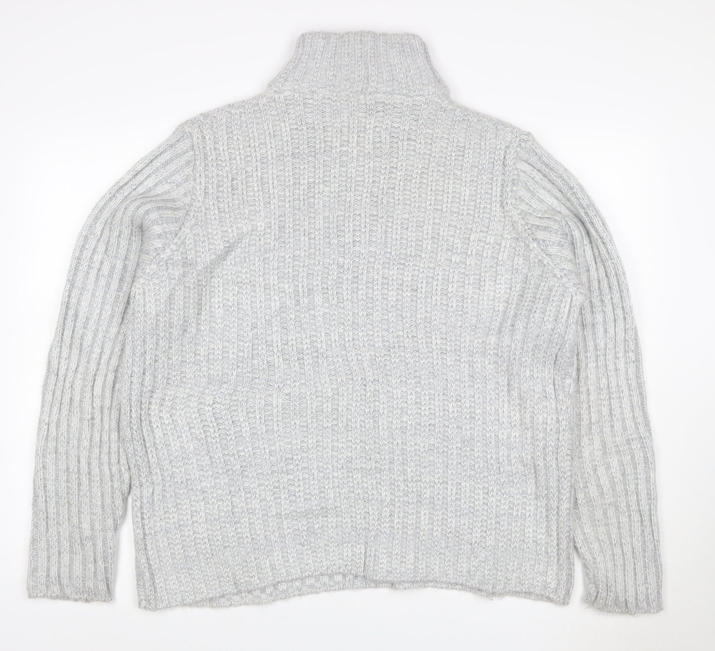 John Lewis Men Grey M Chunky Knit High Neck Button Henley Jumper
