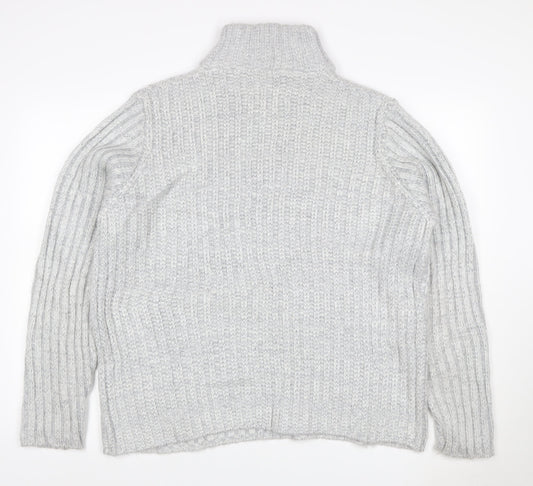 John Lewis Men Grey M Chunky Knit High Neck Button Henley Jumper
