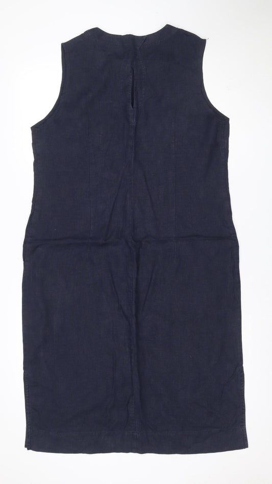 Jaeger Women Blue UK 14 Linen Sleeveless Shift Midi Dress