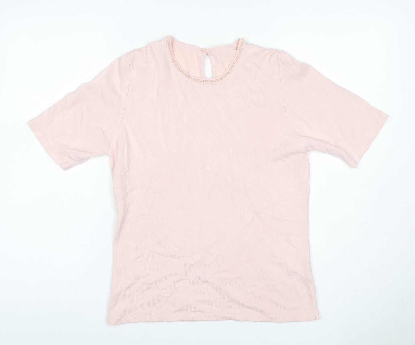 Marks & Spencer Women Pink UK 12 Beaded Round Neck Knit Jumper