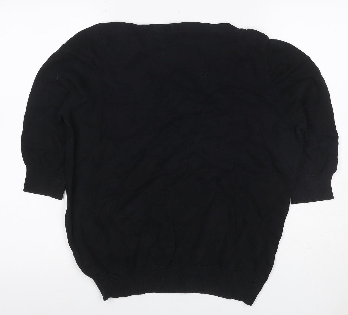 Next Women Black UK 18 Puff Sleeve Crew Neck Knit Top