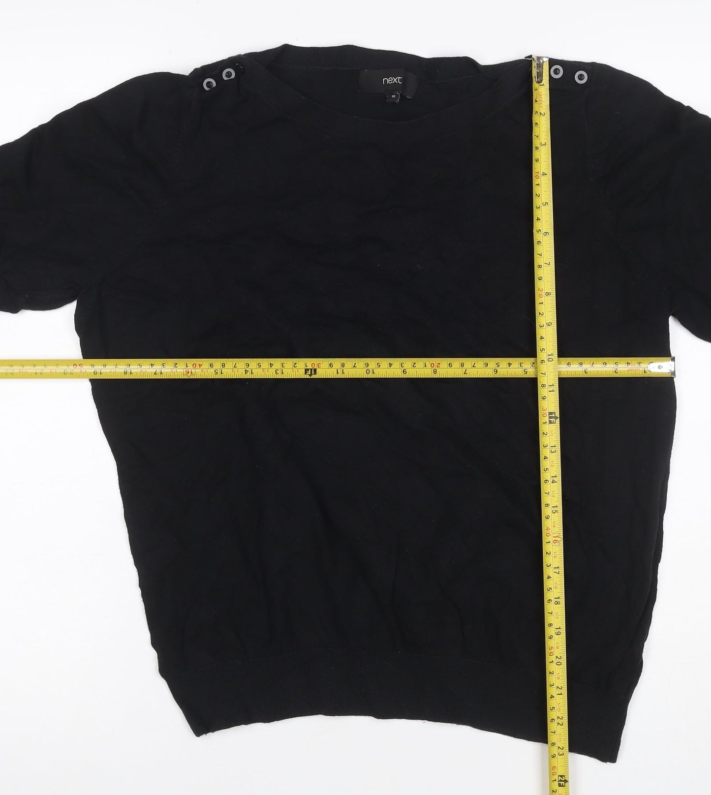 Next Women Black UK 18 Puff Sleeve Crew Neck Knit Top