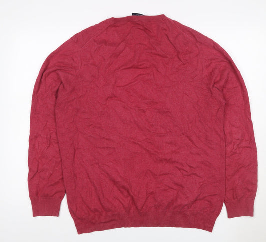 Charles Tyrwhitt Men’s Red L V-Neck Cotton Cashmere Pullover Jumper