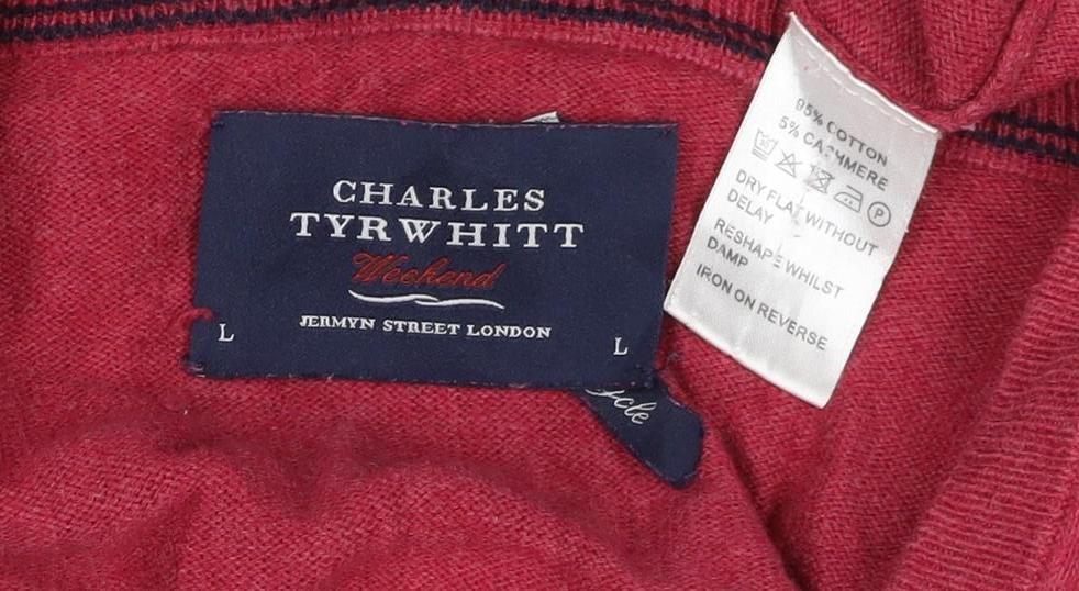 Charles Tyrwhitt Men’s Red L V-Neck Cotton Cashmere Pullover Jumper