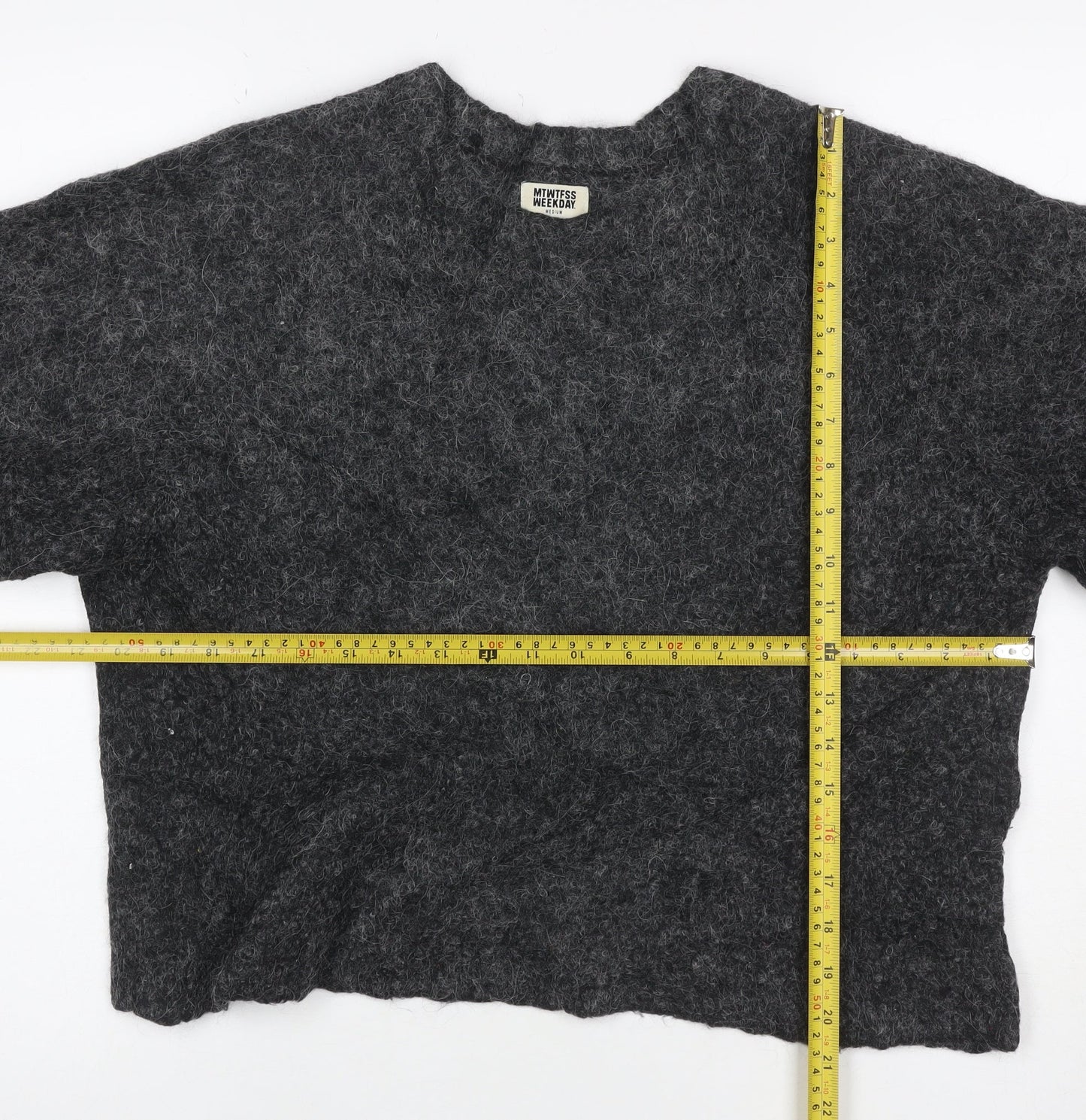 Weekday Women Grey M Mohair Alpaca Knit Crew Neck Jumper