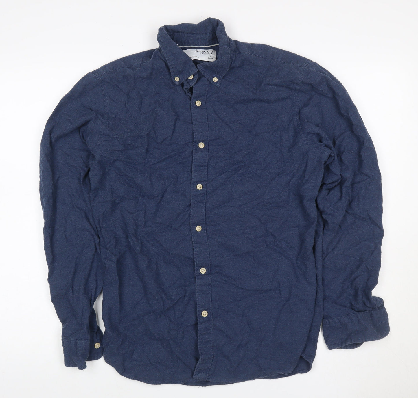 Selected Homme Men’s Blue 16 Slim Cotton Button-Down Long Sleeve Shirt