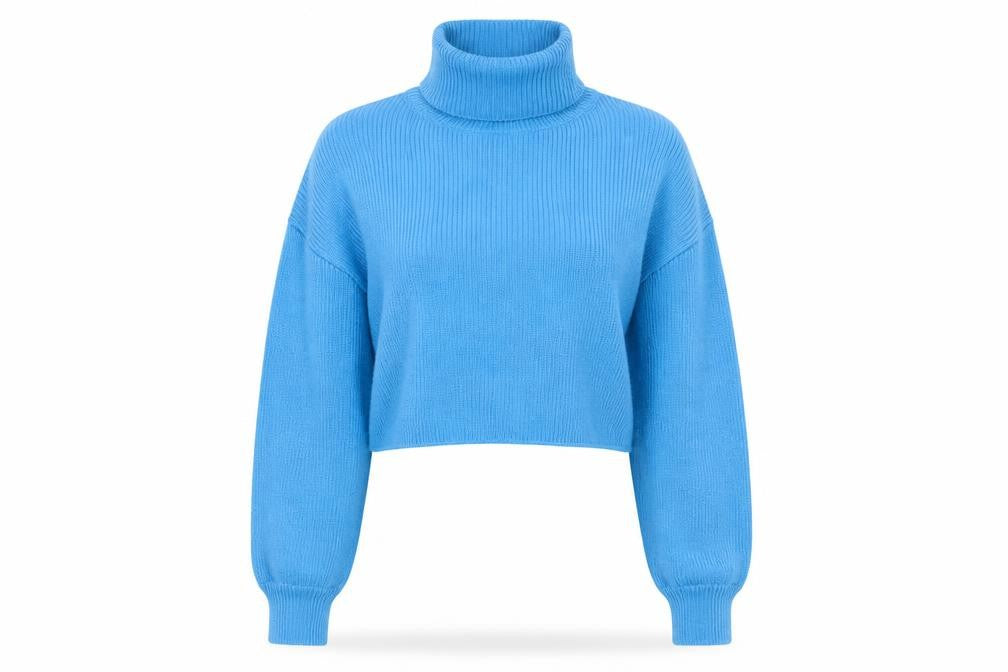 Divided H&M Women’s Blue S Rib Knit Roll Neck Cropped Jumper