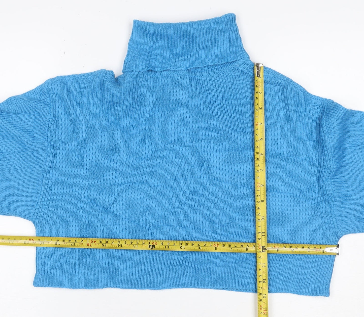 Divided H&M Women’s Blue S Rib Knit Roll Neck Cropped Jumper