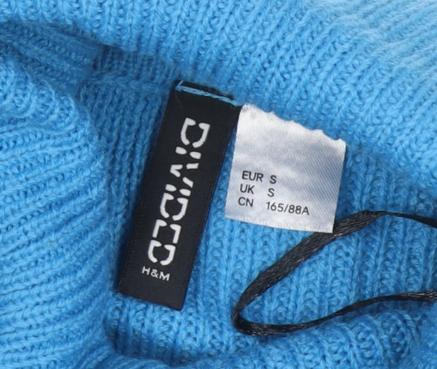 Divided H&M Women’s Blue S Rib Knit Roll Neck Cropped Jumper