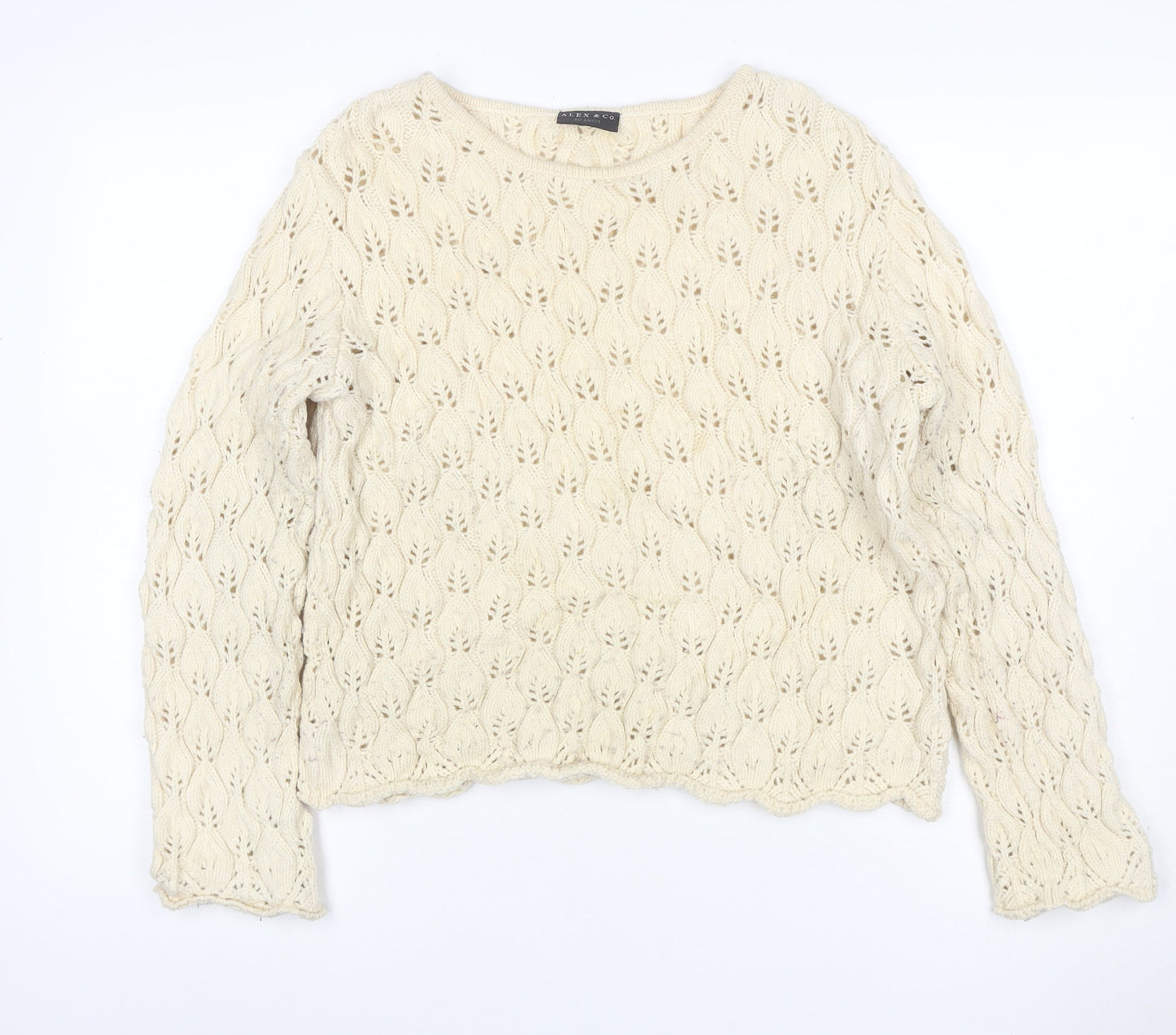 Alex & Co Women Ivory UK 20 Wool Blend Open Knit Pullover Jumper