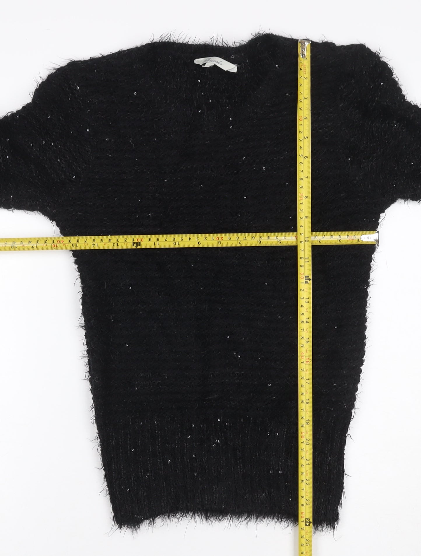 Brooks Women’s Black Size 12 Sequin Fuzzy Knit Pullover Jumper