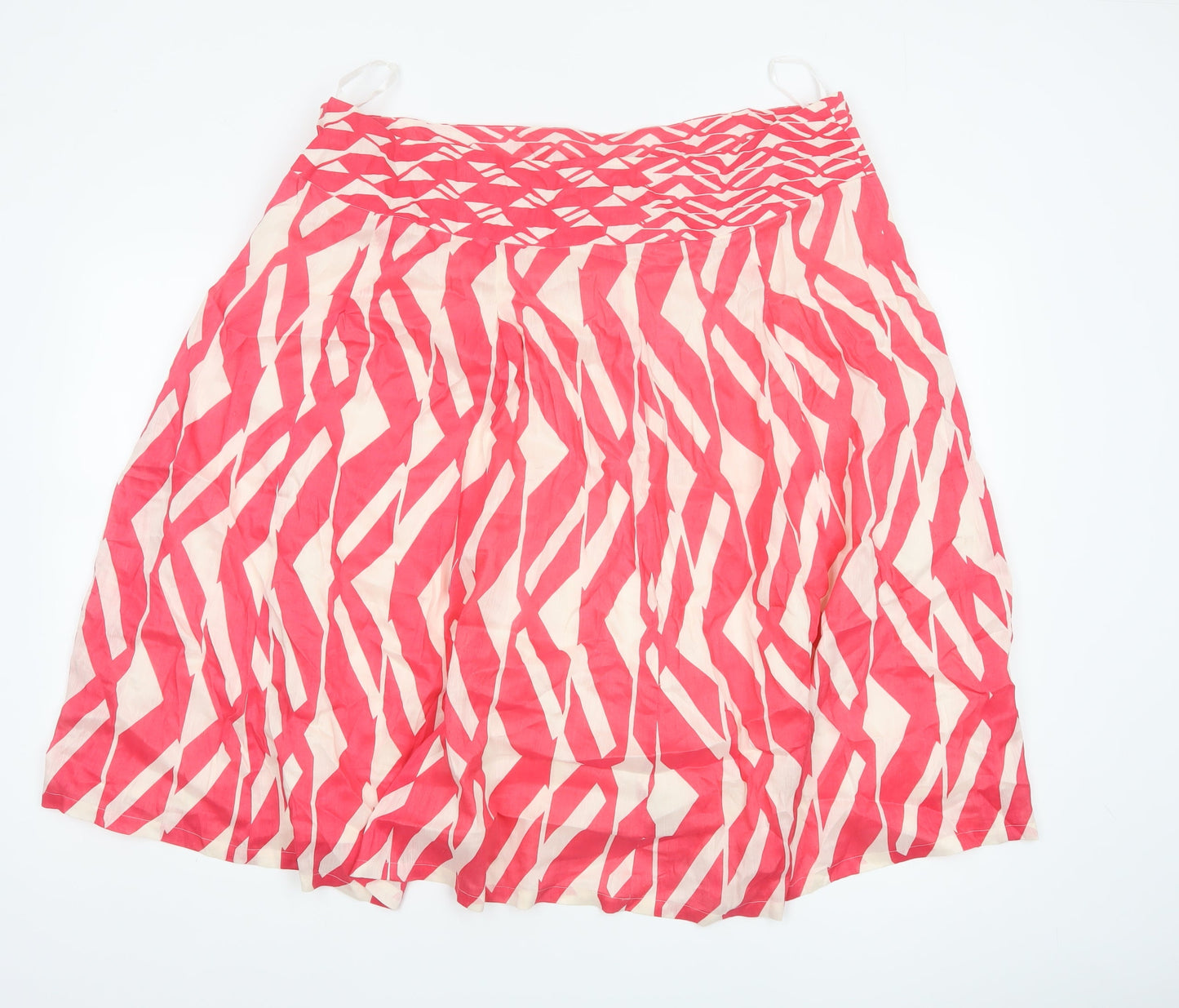 Monsoon Women’s Pink UK 22 Geometric Linen Silk A-Line Knee Skirt