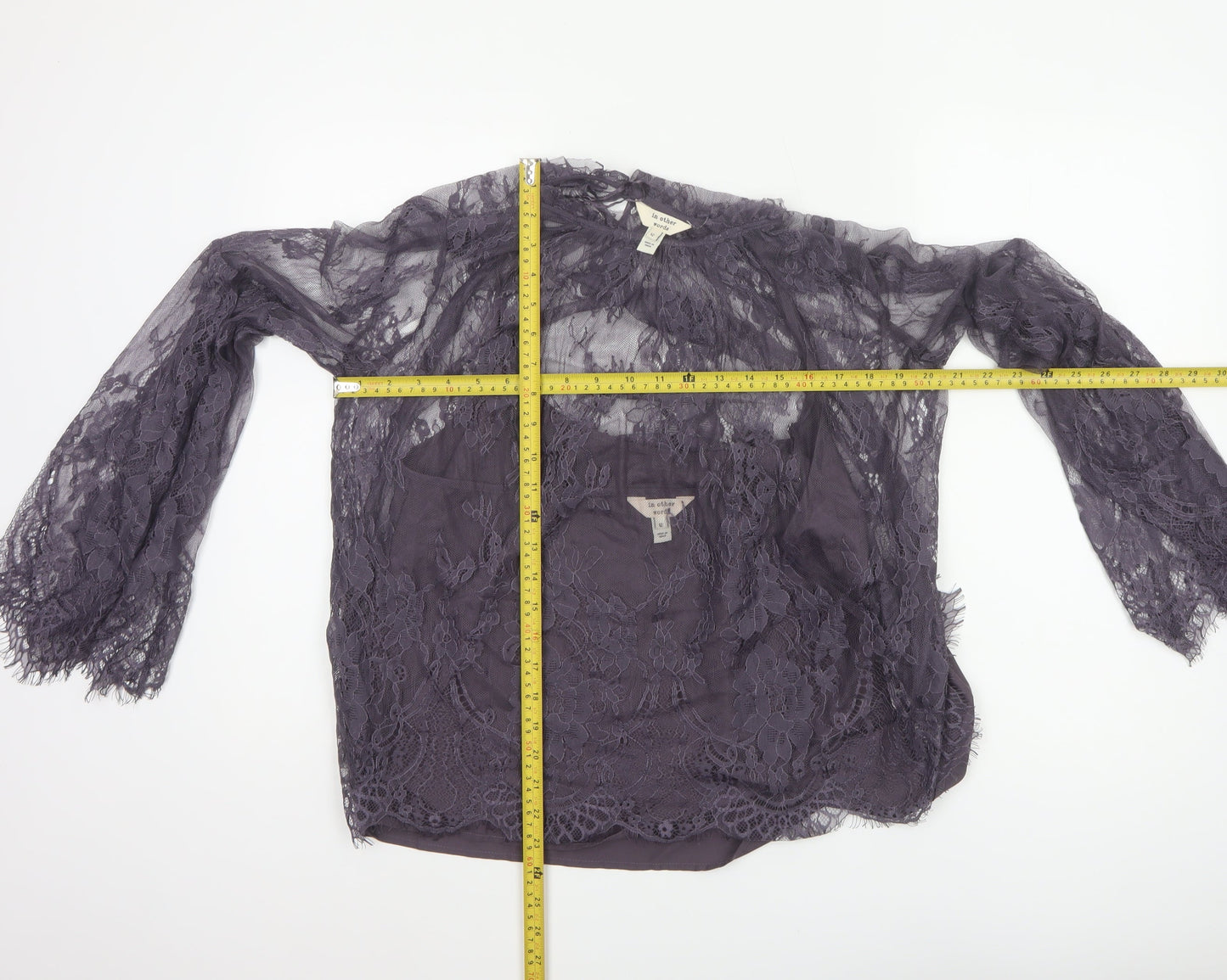 In Other Words Women’s Purple UK 12 Floral Lace Bell Sleeve Blouse