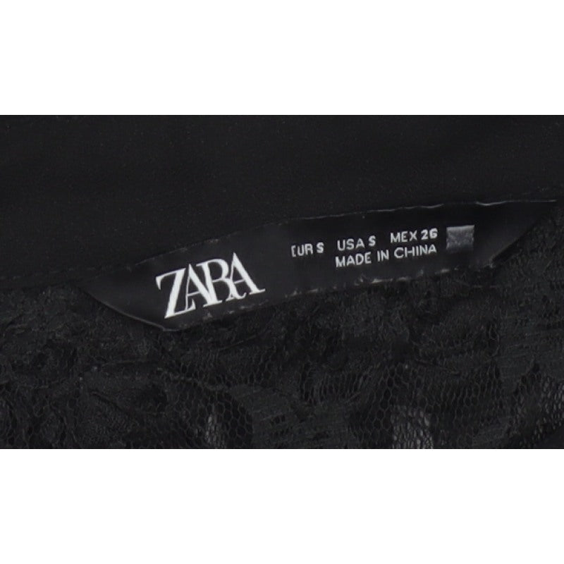 Zara Women Black S Cropped Floral Lace Sheer Button-Up Shirt
