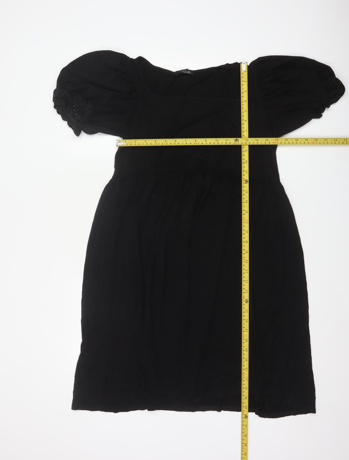 Yours Women Black UK 14 Fit & Flare Knee Dress Puff Sleeve