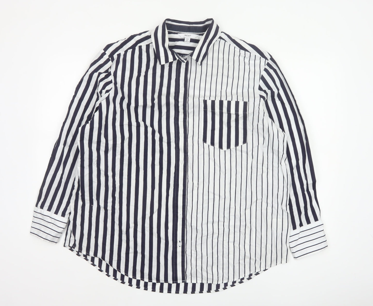 Next Women’s Blue White Striped Cotton Button-Up Shirt UK 12