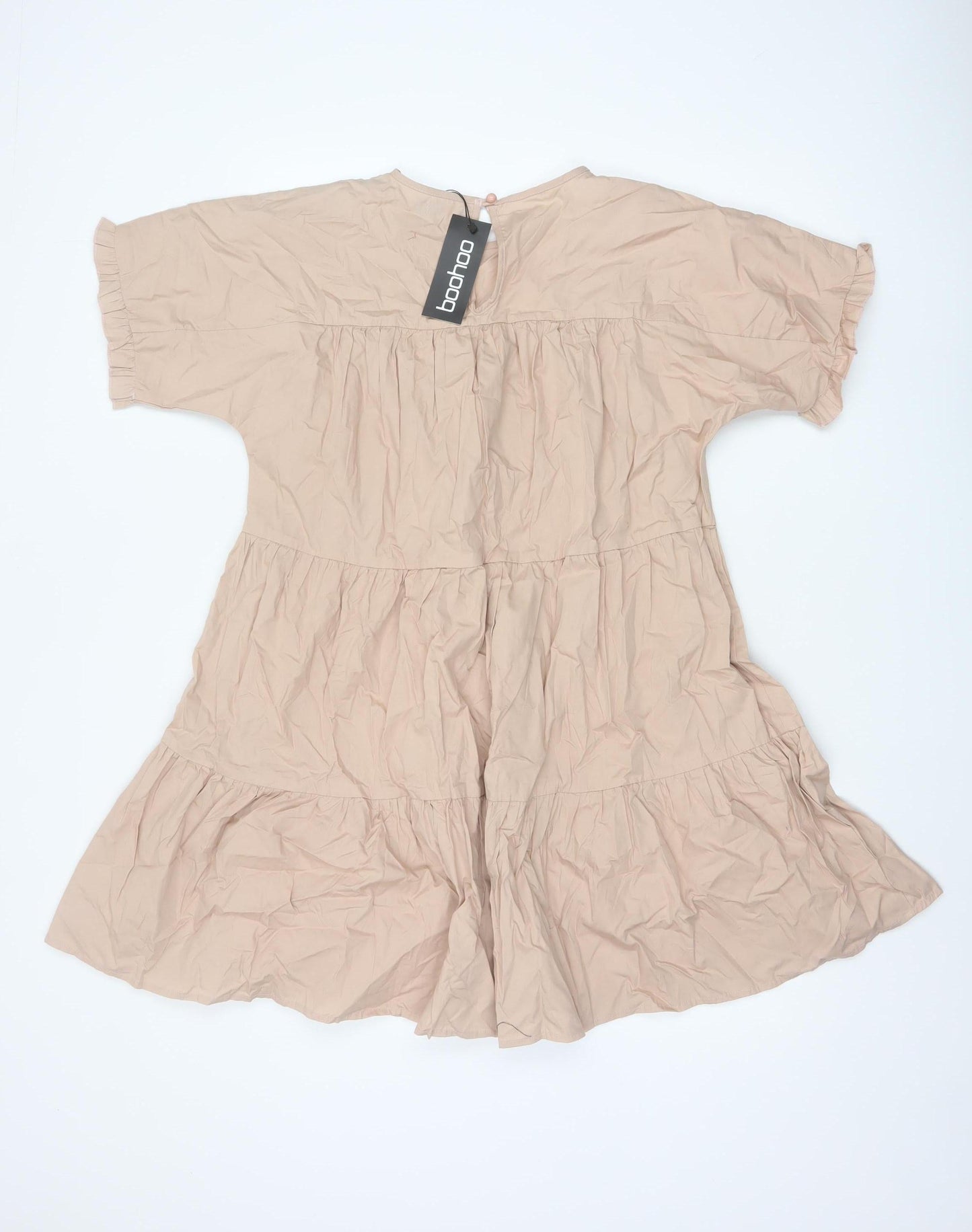 Boohoo Women Beige UK 12 Tiered Swing Knee Length Cotton Dress