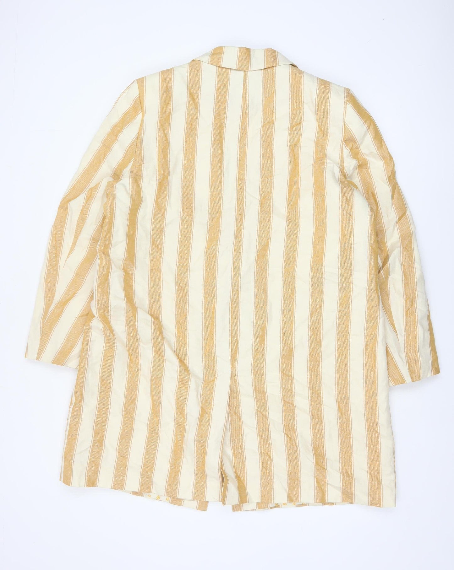 Next Women Beige Striped Linen Cotton Longline Blazer UK 18