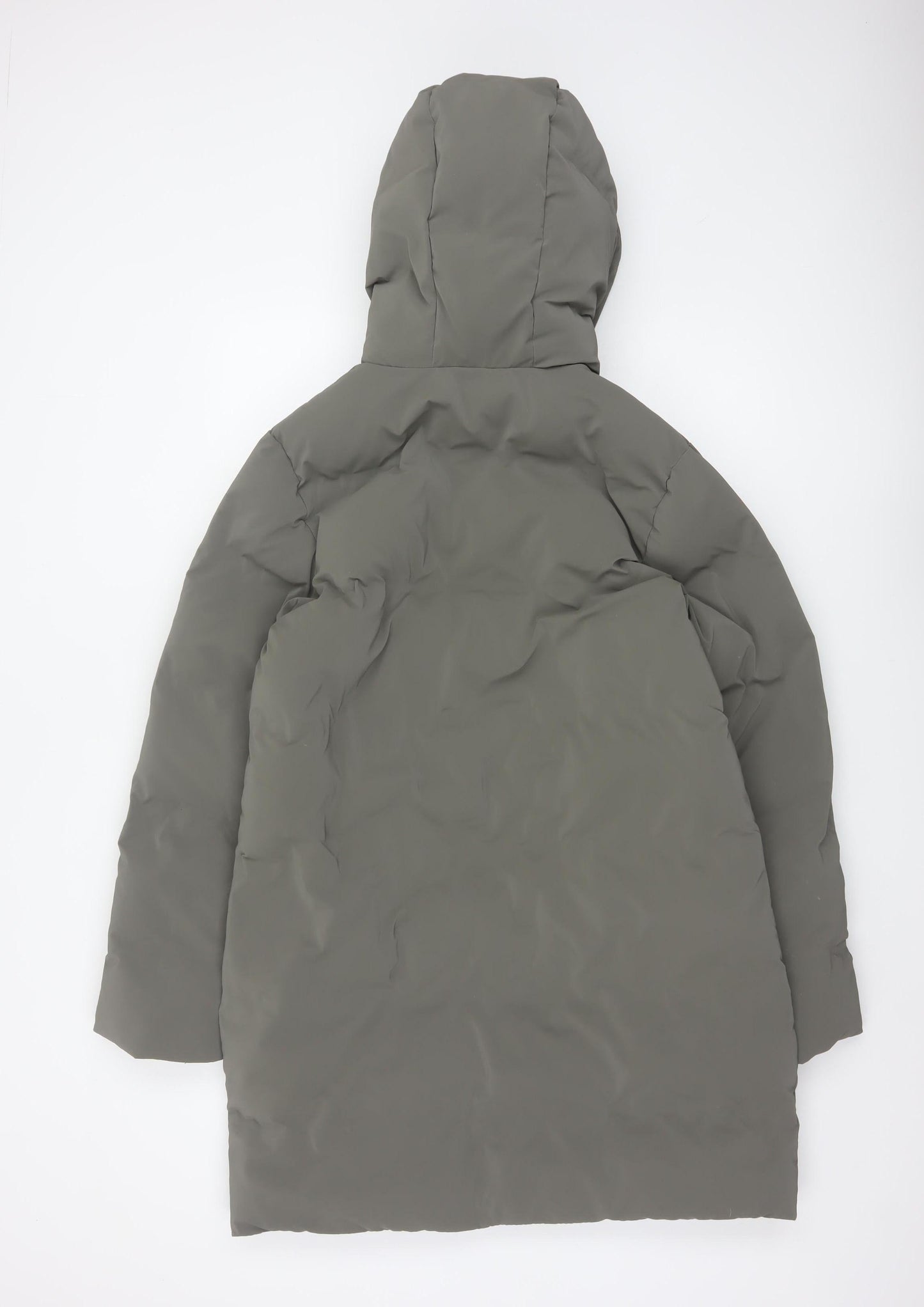 Zara Women Grey S Long Hooded Puffer Coat Padded Zip Pockets