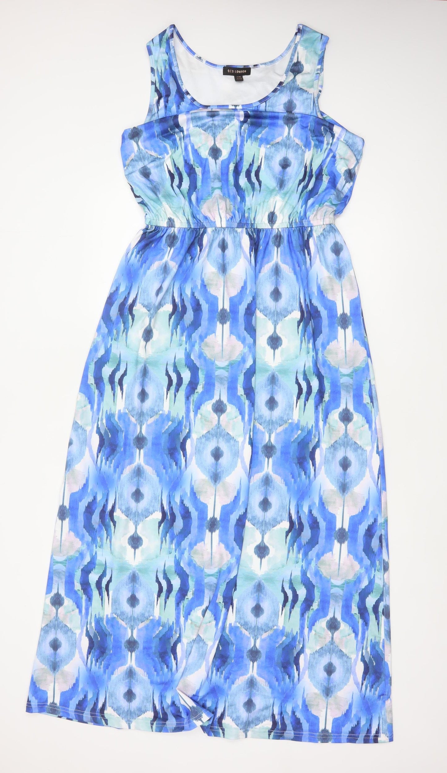 QED London Women Blue Geometric Maxi Dress UK 12-14 Sleeveless