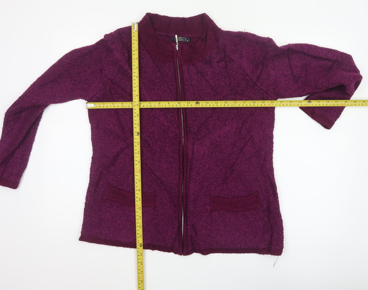 BM Women’s Purple M Full Zip Knit Cardigan High Neck Pockets