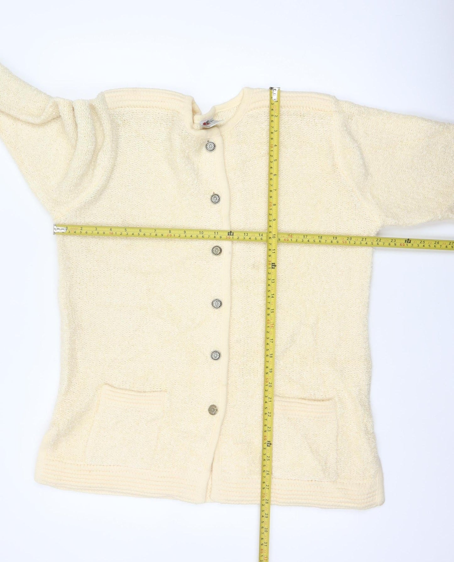 Poppy Women’s Beige Size 16 Button Up Knit Cardigan Pockets