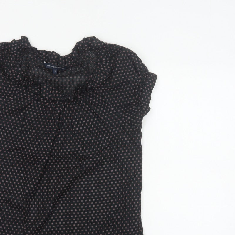 French Connection Women’s Black Floral Ruffle Puff Sleeve Blouse Size 8