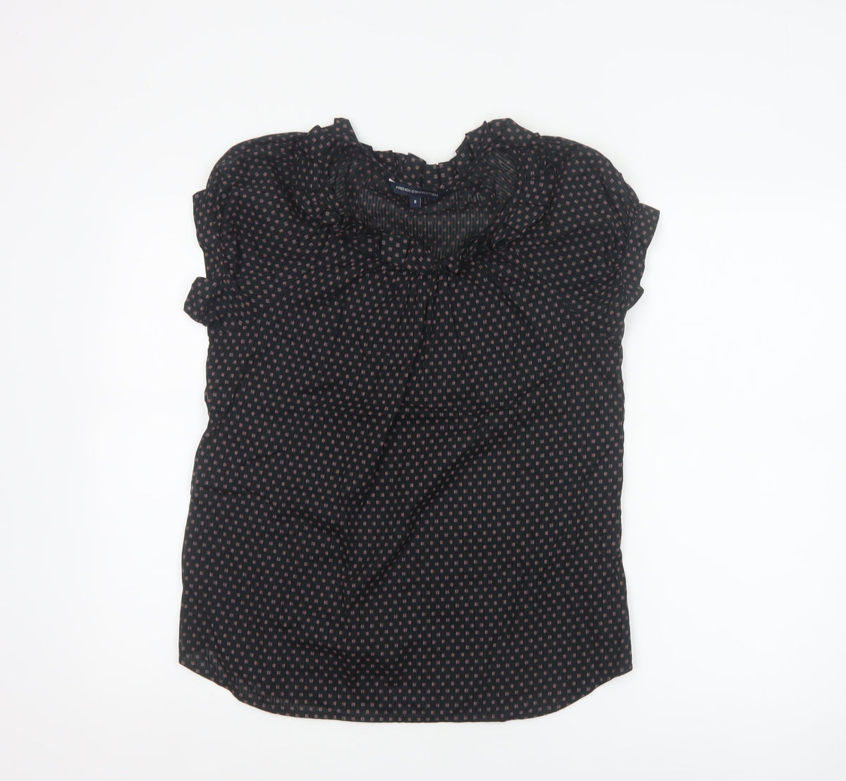 French Connection Women’s Black Floral Ruffle Puff Sleeve Blouse Size 8