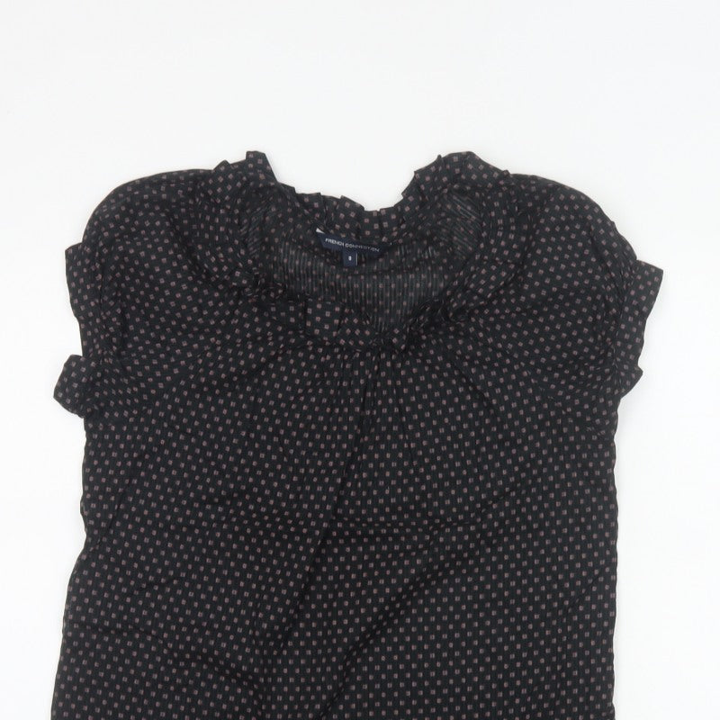 French Connection Women’s Black Floral Ruffle Puff Sleeve Blouse Size 8