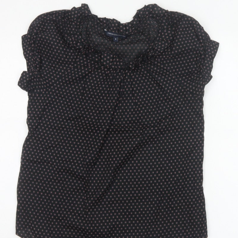 French Connection Women’s Black Floral Ruffle Puff Sleeve Blouse Size 8