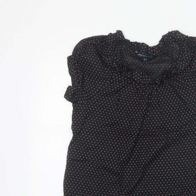 French Connection Women’s Black Floral Ruffle Puff Sleeve Blouse Size 8
