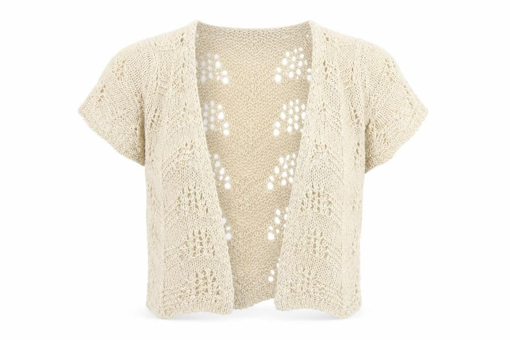 Per Una Women Ivory Open-Knit Cardigan Size 12 Short Sleeve