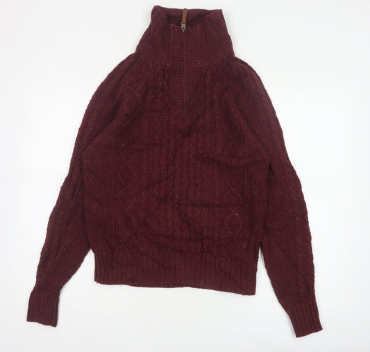 FatFace Men’s Red S Cable Knit Half Zip High Neck Jumper