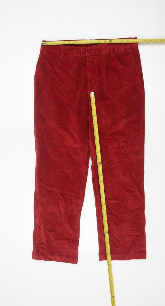 Cotton Traders Men’s Deep Red 34 Corduroy Straight Chino Trousers