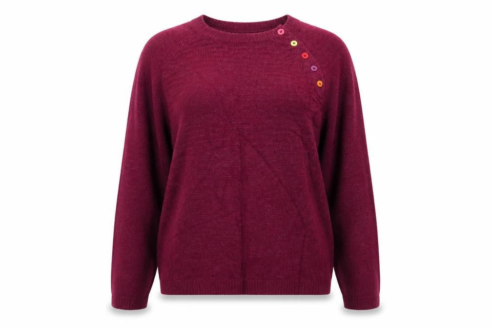 Heyton Women’s Red Lambswool Blend Henley Jumper Size 16 Button Knit